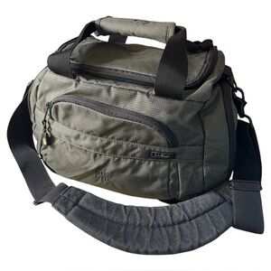 LL Bean 13” Duffel Bag Nylon Multi-pocket Cross Body Strap Green/black
